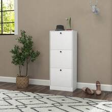 Shoe Cabinet With 3 Doors, Shoe Tilter, Shoe Rack With Adjustable Divider, Narrow Shoe Rack For 12 Pairs Of Shoes, 47 X 28 X 115 Cm, White - 白色 - 查看 7