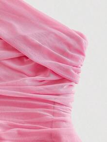 Vestido sin mangas con pliegues asimétricos de estilo vintage para mujer - Rosa - Ver 4