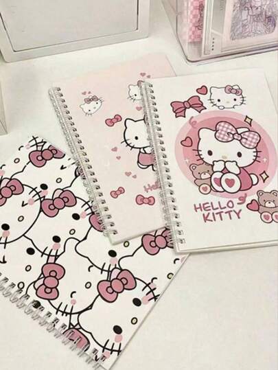 4pcs A5/A7 Cute Kitty Spiral Notebooks, 50 Pages School/Office/Student Use, Cartoon Stationery Memo Pads, Learning & Office Supplies