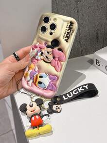 Disney Minnie Mouse & Daisy Duck Baby Phone Case With Minnie Charm And Minnie Lanyard - Cute Minnie And Daisy Protective Case With Bunny Ear Costumes And Beige Background Design, Equipped With Delicate Minnie Decorative Lanyard And Beaded Bracelet For Easy Carrying, Compatible With IPhone 17, 16, 15, 14, 13, 12, 11 Pro Series, Ideal For Birthdays, Holidays, Anniversaries, Graduation Gifts, Or Any Special Occasion To Surprise Family, Friends, Classmates, And Loved Ones. - 白色 - 查看 4
