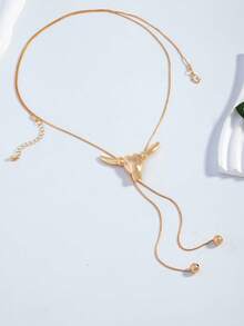 1件波西米亚西部牛仔风格合金牛头吊坠Y形球装饰长款毛衣链项链，女士款 - 金色 - 查看 4