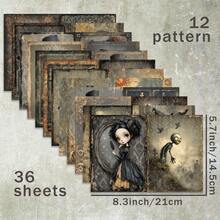 36 Sheets A5 Dark Halloween Cartoon Character Background Scrapbooking Paper, Suitable For Bullet Journal, Scrapbook, Card Making And Craft Projects - Rectangle - View 7