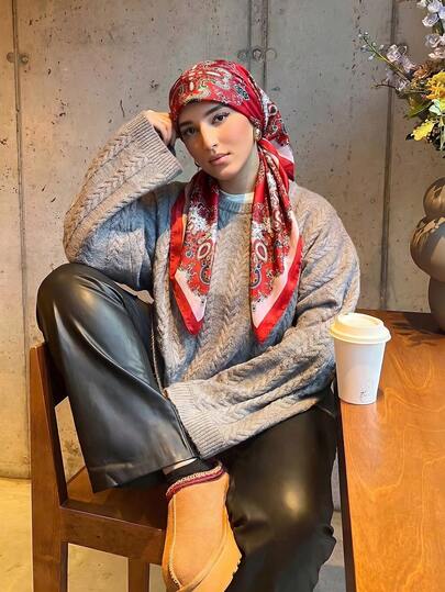 1 pieza Pañuelo de mujer, pañuelo de cabeza con estampado de paisley estilo bohemio, bufanda/pañuelo de moda casual, adecuado para vacaciones de verano en la isla, viajes