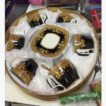 18pcs Black & Gold Classical Style Coffee Cup & Saucer Set, 6 Person Thin Porcelain Tea Set, Exquisite Gift Box For Afternoon Tea - Multicolor - View 8