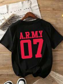 Limited Edition: Women's Casual T-Shirt In Black, Medium Stretch Fabric, Round Neck, Short Sleeve, Dropped Shoulders, With Intense Red Print 07, Lightweight Cotton - 黑色 - 查看 2