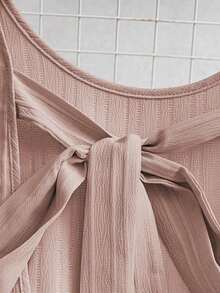 Vestido casual mini de mujer con tirantes de amarre, espalda descubierta, sin mangas, corte evasé y dobladillo con volantes - Rosa 2 - Ver 5