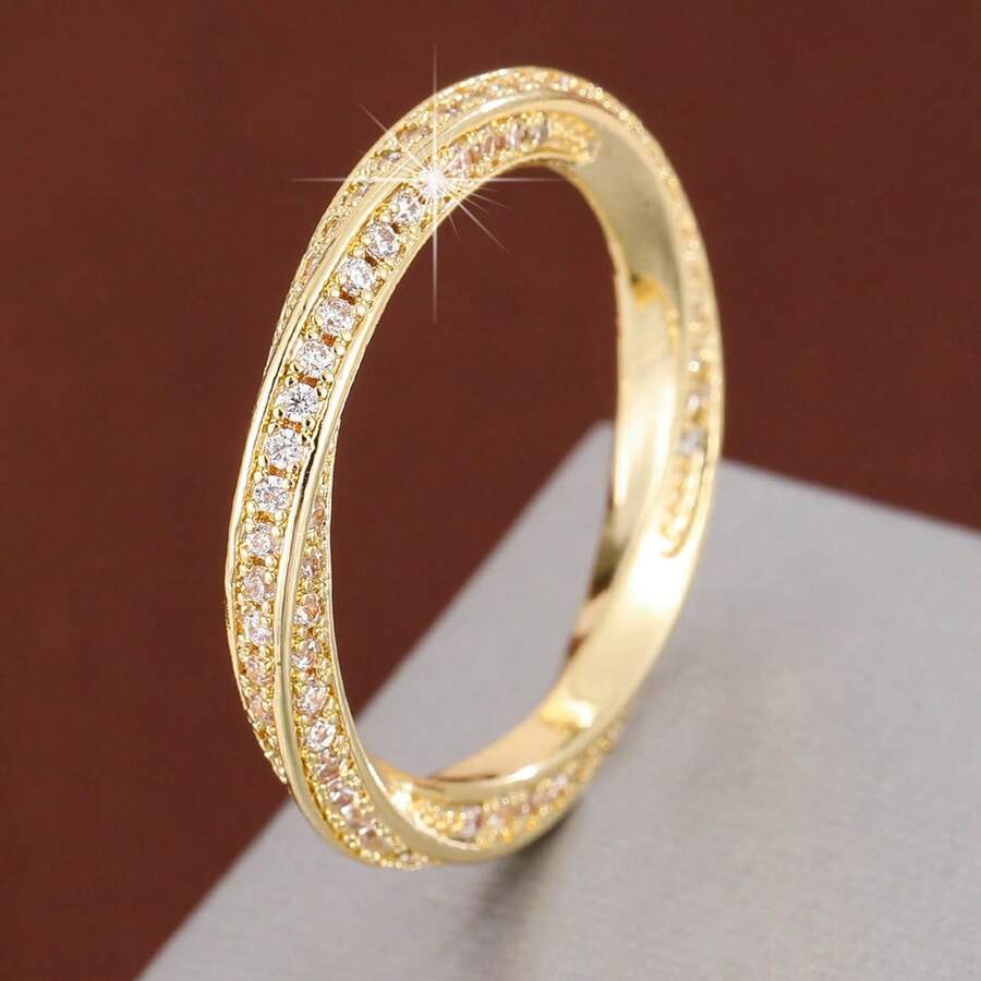 1pc Fashionable Spiral Design Cubic Zirconia Inlaid Ring For Women - Multicolor - View 1