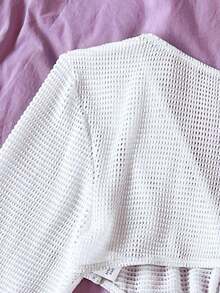 Vestido camisa de mujer con cuello en V, recorte en la cintura y manga larga - Blanco - Ver 4
