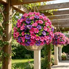 Luxury Large Outdoor Artificial Flowers, Multi-Color Plectranthus Groundcover Floral Arrangement, Groundcover Tree Flowers With Support Frame, UV-Resistant Artificial Mixed Shrub Floral Arrangement, Suitable For Indoor And Outdoor Summer And Autumn Decoration: Home Decor, Hotel Garden, Wedding, Vacation Scenes, Garden Decoration - Multicolor - View 3