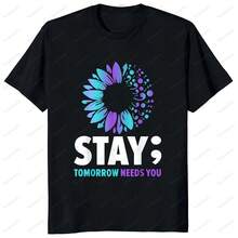 Camiseta de apoyo para la conciencia de la salud Mental, camiseta informal holgada de moda de Hip Hop para hombre, ropa de calle Harajuku - forma - Ver 1