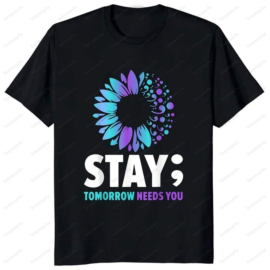 Camiseta de apoyo para la conciencia de la salud Mental, camiseta informal holgada de moda de Hip Hop para hombre, ropa de calle Harajuku - forma - Ver 1