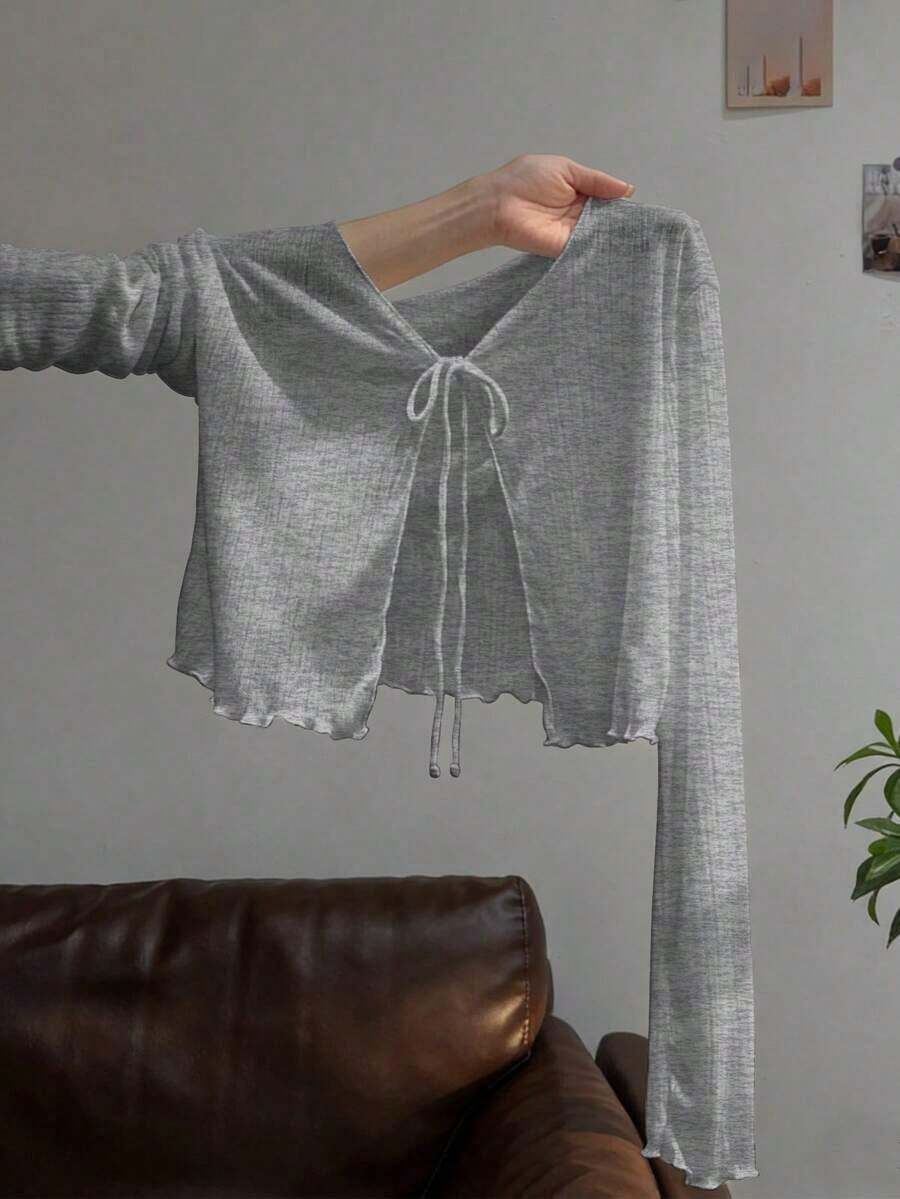 Vestido camisero con adorno de encaje, blusa de punto transparente de manga larga como cubridor para mujeres, para el verano - Gris - Ver 1