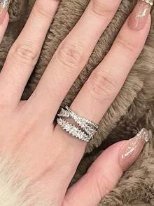 Bộ 5 chiếc nhẫn hở cao cấp, đính đá Cubic Zirconia lấp lánh, có thể điều chỉnh kích cỡ, phù hợp cho thời trang hàng ngày, tiệc tùng, lễ hội, đám cưới (Không kèm hộp quà). - Bạc - Xem 6