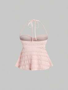 Tops halter con cordón en el busto de color sólido, estilo Y2K para mujeres - Rosa Pálido - Ver 2