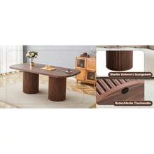 Modern Oval Dining Table With Fluted Central Leg, High Quality MDF Top With Wood Look, In Wabi-Sabi And Mid-Century Style For The Kitchen. - Khaki - View 5