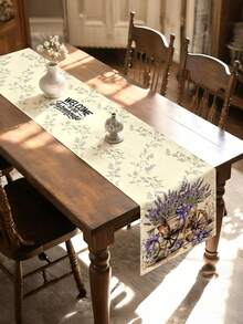 1pc Tablecloth, Decorated In Rice And Purple, Featuring Lavender, Wooden Carts, And Purple Bow Patterns, Suitable For Rustic Home Decor In A European And American Pastoral Style, Rectangular, Ideal For Dining Rooms, Parties, Festivals - Lilac Purple - View 7