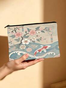 Túi đựng mỹ phẩm in hình cá Koi và hoa anh đào Nhật Bản, túi đựng đồ vệ sinh cá nhân hai mặt, túi đựng đồ trang điểm theo phong cách Ukiyo-E truyền thống, vật dụng cần thiết khi đi du lịch, món quà hoàn hảo cho người yêu nghệ thuật Nhật Bản. - Nhiều màu - Xem 10