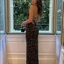 Women's Elegant Sexy Leopard Print Backless Halter Maxi Party Dress, Summer Holiday Outfits , Elegant And Sexy Leopard Print Dress Is Perfect For A Spring Vacation Cruise Or Weekend Getaway, And Is Also An Ideal Choice For Women's Summer And Spring Break Outfits. Valentine's Day Dress - Multicolor - Ver 3