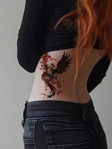 3pcs Vivid Colorful Phoenix Temporary Tattoo Stickers, Waterproof Realistic Tattoo Stickers Suitable For Women & Adults, Half Sleeve Tattoo, Body Tattoo, Can Be Used With Girlfriend - Multicolor - View 5