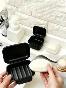 1pc Portable Waterproof Soap Dish, Black Soap Box For Bathroom Home Bathroom Decor Fall Decor Back To School - Black - View 5