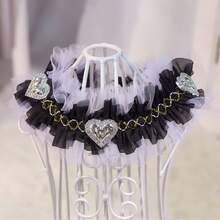 Sparkling Rhinestone Heart Cat & Dog Necklace Adjustable Crystal Pet Jewelry Dark Princess Lace Cat & Dog Collar Black Lace Cat & Dog Scarf - Black - View 7