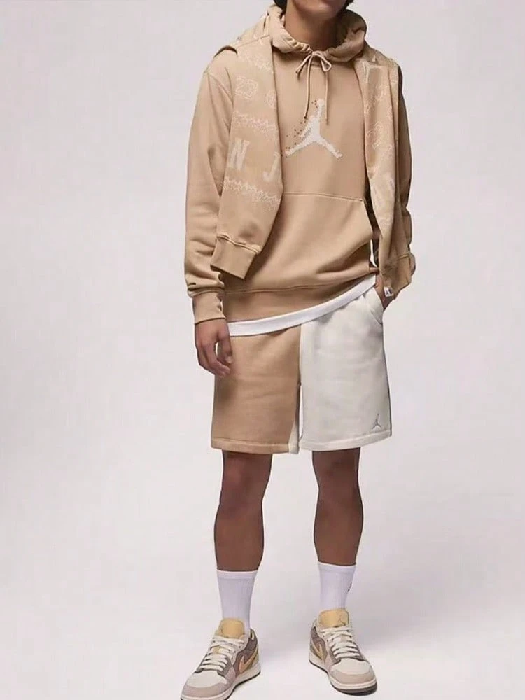 Nike Jordan Essentials Holiday Logo標誌連帽休閒長袖加絨衛衣 男款 麻黃色 - 麻黃 - 查看 1