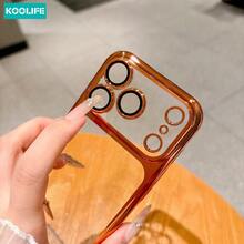 Koolife 1件裝 橘色電鍍亮片透明PC手機殼，透明亮面防震保護殼附鏡頭保護蓋，適用 18 Pro/18 Pro Max/17/17 Pro/17 Pro Max - 橘色 - 查看 5