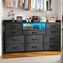 EnHomee 11 Drawers 60" TV Stand Dresser With LED Lights & Charging Station Fabric Chest Of Drawers With Shelves & 4 Hooks,Black Cloth Drawer Storage Cabinet - Xem 6