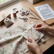 1pc Beige Vintage Camellia Floral Linen Blend Fabric, Breathable Linen Mixed Soft Furnishing Fabric, Countryside Floral Printed Textile, Suitable For Dresses, Cushion Covers, Curtains, Tablecloths, Clothing, DIY Sewing Crafts And Home Decor - 1 - View 7