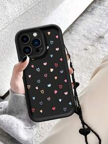 1 chiếc ốp lưng điện thoại hình trái tim nhiều màu sắc thời trang, tương thích với iPhone 12/13 Pro Max, Honor X7, Galaxy A56 5G, Smart 8, Hot 40i, Spark 20, Spark 20C, Spark Go 2024, Note 14 5G, Moto E22/E22i, A54, ốp bảo vệ toàn thân, thiết kế tối giản kèm dây đeo cổ tay, phù hợp sử dụng hàng ngày và mang theo ngoài trời. - màu đen - Xem 4