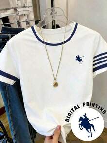 Blusa casual de cuello redondo con patrón de volantes y lazo asimétrico de color contrastante, adecuada para uso diario casual - Blanco - Ver 5