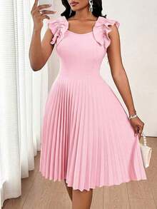 Vestido mini de fiesta con estampado floral y pliegues a la moda para mujer - Rosa - Ver 3