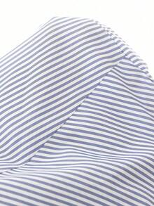 Camisa casual de manga larga con bolsillo, de ajuste suelto y hombros caídos, de unicolor, para primavera/verano, Top de manga larga - Azul y blanco - Ver 5