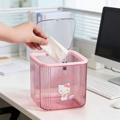 SANRIO Bộ 6 thùng rác để bàn hình mèo Hello Kitty, có nắp trong suốt và kiểu dáng cao, thùng rác nằm ngang, phù hợp cho phòng ngủ và phòng khách, tiện lợi với nắp bật dễ mở.