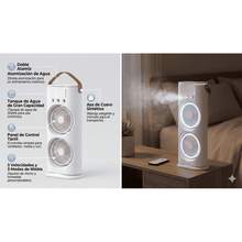 Ventilador de Torre Portátil con Humidificador, Doble Ventilador con Base Giratoria y Nebulización, Control Remoto, 3 Velocidades, Silencioso y Recargable para Oficina o Dormitorio, Blanco - Blanco - Ver 7