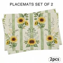 A Complete Set Of Daily Sunflower, Green Leaf, Green Checkered, And Striped Patterned Placemats, Suitable For Spring, Summer, Autumn, And Winter. It Adopts A Multi-Color Pattern Design And Is Woven From 100% Polyester Fiber. The Size Is 12 * 18 Inches And Can Be Machine Washed With Polyester Placemats. Heat Resistant, Stain Resistant, Waterproof, Easy To Clean, Suitable For Dining Tables, Holiday Party Decorations, Desktop Protection, Kitchen And Living Room Decorations, And Daily Use. - Multicolor - View 16