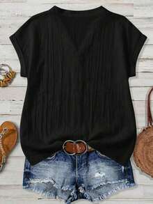 Camisa negra minimalista y casual para mujer, adecuada para el verano - Negro - Ver 2
