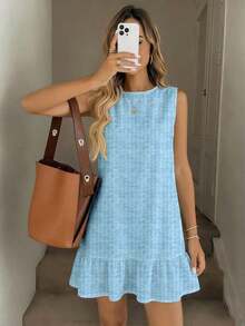 Vestido mini casual con estampado de rayas para mujer, adecuado para primavera/verano - Azul - Ver 6