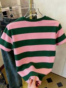 Camiseta de manga corta de cuello redondo a rayas para mujer, de uso versátil y casual para uso diario - Multicolor 7 - Ver 2