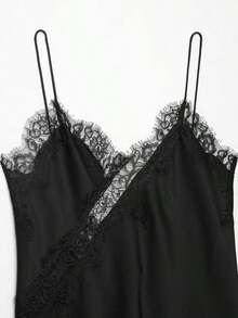 Seelio Nuevo Top de estilo lencería sexy con decoración de encaje, estilo europeo y americano, para mujer, color negro, para verano - Negro F2 - Ver 9