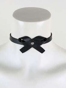 1 PC Cute & Edgy PU Leather Bow Choker For Women - Punk Style Adjustable Necklace With Metal Rivet, Perfect For Daily Wear, Music Festivals & Parties, Gothic Choker Accessory - Neck Ornament - View 3