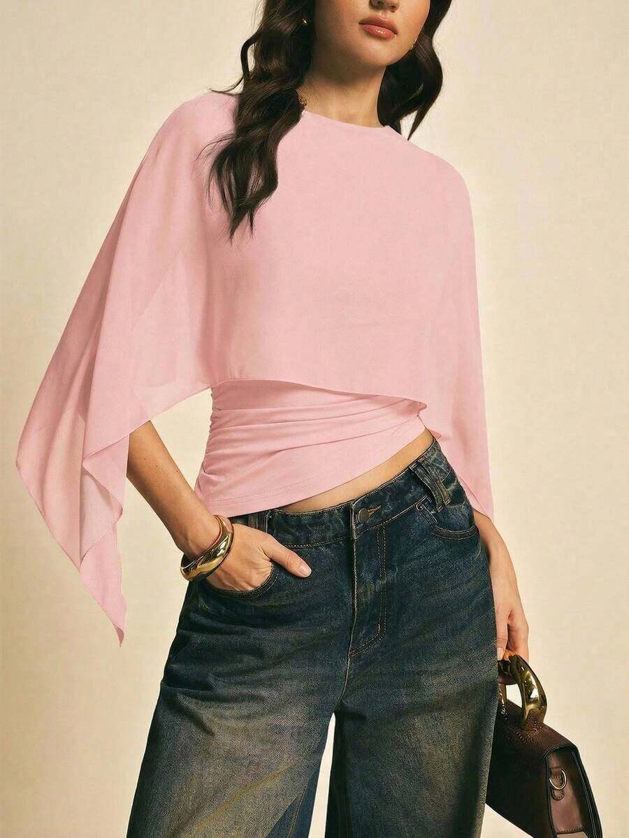 uello chal marrón para mujer, blusas elegantes para mujer, blusas casuales para mujer, apropiada para uso diario, salir, ir y venir en otoño/invierno, blusa de manga de murciélago, blusa marrón café, blusa marrón oscuro - Rosa - Ver 1