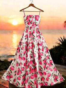 Vestido casual de mujer con estampado de limón sin mangas para vacaciones - Rosa Fucsia - Ver 4