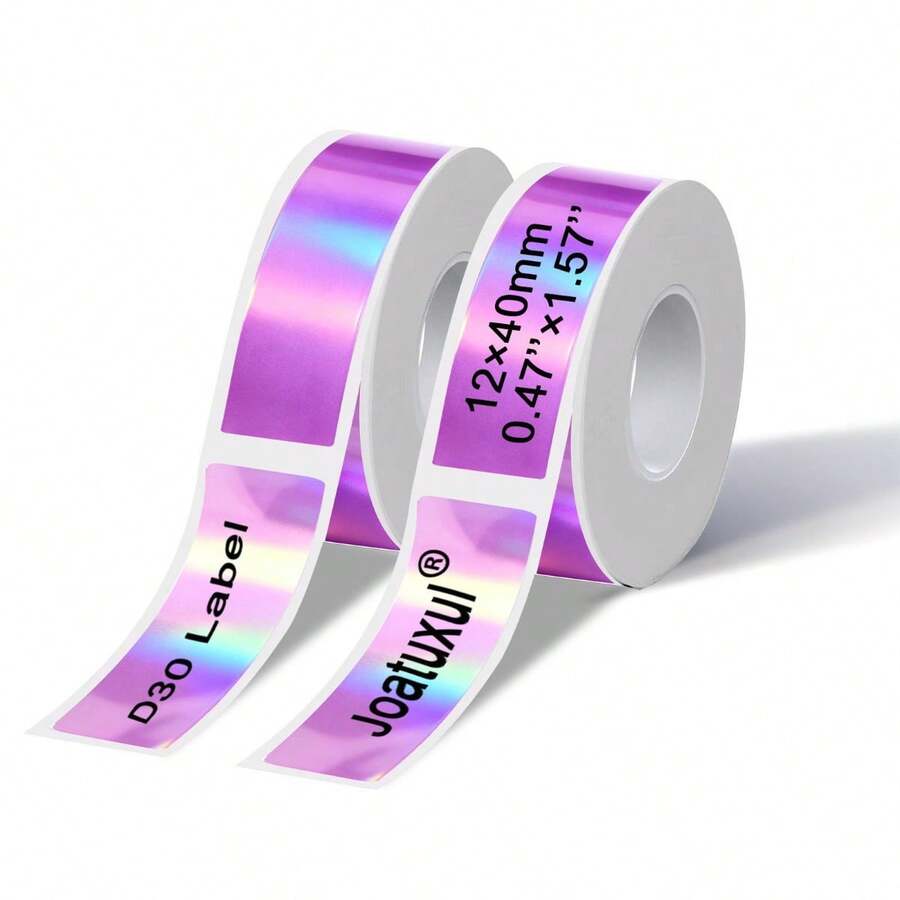 Băng nhãn nhiệt D30 màu tím hologram, kích thước 12x40mm, 320 nhãn (2 cuộn), tự dính, tương thích với máy in nhãn D30. - Xem 1