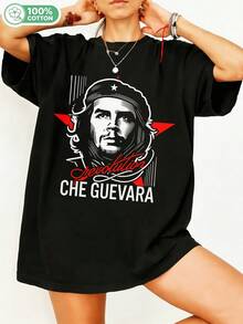 Streetwear Activist Che Guevara Revolution Graphic Cotton T-Shirt, Unusual Statement Print Tee, Casual Unisex Short Sleeve Shirt, Che Guevara Fan Merch, Retro Political Aesthetic, Soft Cotton For Everyday Wear. - Black - View 1