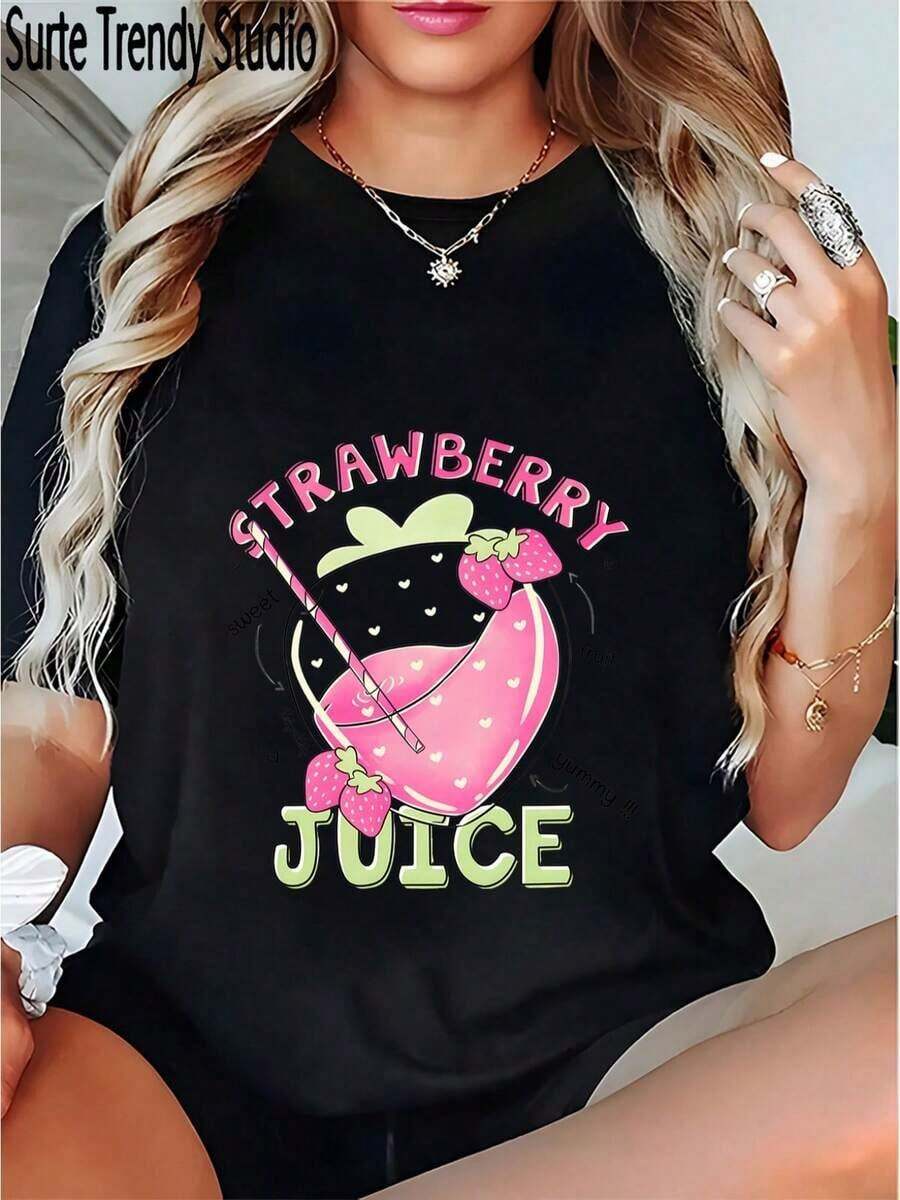 1pc This Pure Cotton Short-Sleeved T-Shirt Features A Modern Print, A Relaxed Fit, And Is Versatile And Ideal For Everyday Wear. Made From 100% Pure Cotton, It's The Perfect Choice For Summer. - 黑色 - 查看 1