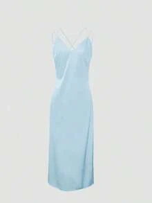 2026 New Sexy Satin Dress With Thin Straps And Deep V-Neck, Elegant And Shiny Dress For Parties, Dates, Summer, Valentine's Day, Parties, Beach, Vacation, Y2K Style, Easter, St. Patrick's Day, Graduation, Prom, Luxury Evening Dress, Formal Dress For Women - 黑色 - 查看 8