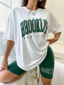 Summer TopsMOOSTA Letter Graphic Drop Shoulder Tee & Biker Shorts Cotton T-Shirt - White - View 7