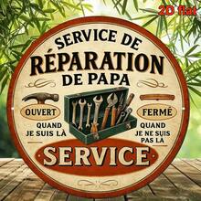 1件 2D平面 8*8英吋圓形法式鐵製標牌，復古裝飾牌，主題為「Dad's Repair Service」，復古維修店裝飾，適用於車庫、工作室、酒吧、咖啡廳、餐廳、居家牆面，預鑽孔，款式如尺寸圖所示 - 多色 - 查看 6