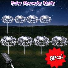16 Pack Solar Firework Lights Outdoor Garden Decor Waterproof Starburst Fairy String Lights With 8 Lighting Modes DIY Shapeable Landscape Path Lights For Backyard Patio Walkway Holiday Party Celebration Warm White Multi Color White - Solar garden lights - 查看 12